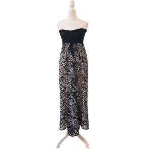 Raviya Black and White Long Swimsuit Coverup Open Front Strapless Size Large